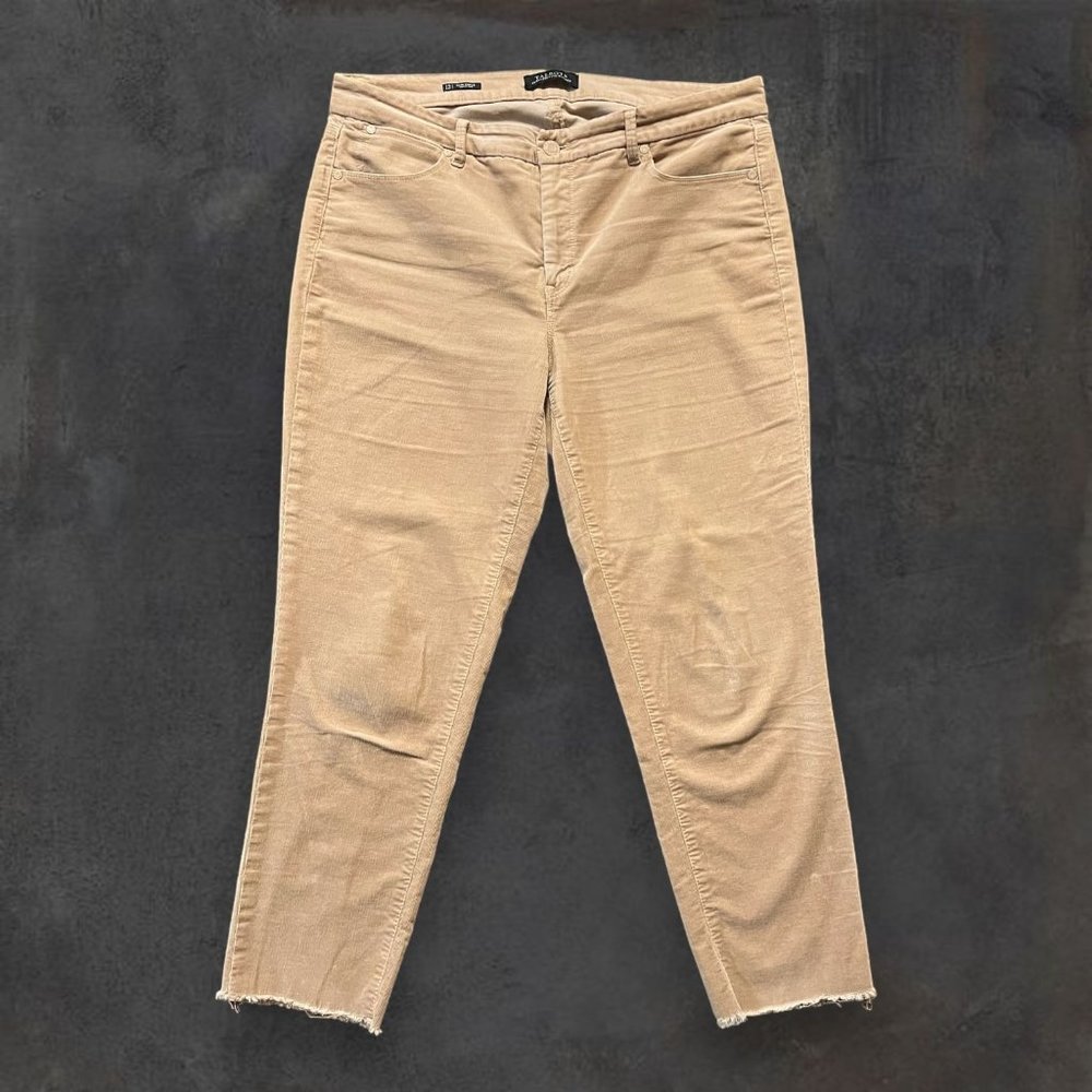 Talbots Slim Ankle Frayed‎ Hem Women's Size 12 Khaki Corduroy Five Pocket